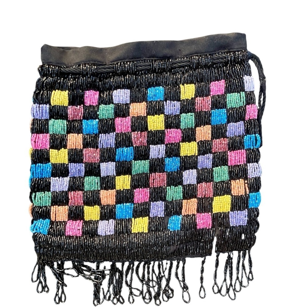 STAUD Beaded Drawstring Pouch Checkered​​​​ - Picture 3 of 7